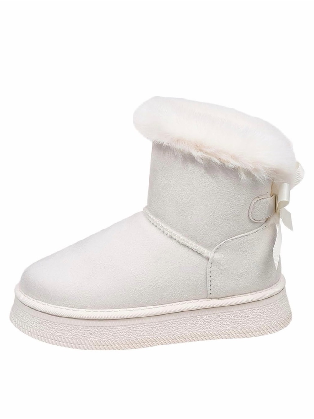 Women’s Suede Faux Fur Lined Platform Ankle Boots Pull On bows 41 beige 10-10.5